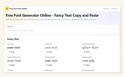 Font Generator :: Generate fancy Unicode fonts and copy them from a Chrome popup.