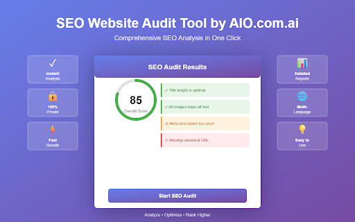 SEO Website Audit Tool :: Comprehensive SEO analysis tool to find gaps in your website's SEO. Check titles, meta tags, headings, images, and more.