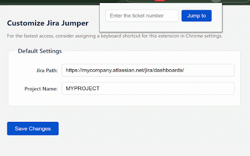 Jira Jumper :: Jira Jumper: . Requires Jira path config. Optional default project allows using ticket number only.