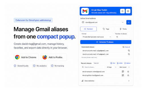 Gmail Alias Toolkit :: Generate and manage Gmail aliases using +tag addressing and presets