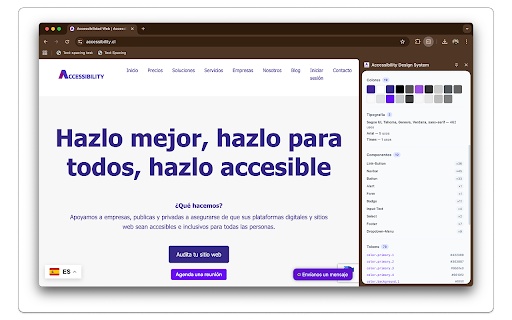 Accessibility Design System :: Audita el sistema de diseño de la pestaña activa y exporta un reporte HTML con colores, tipografía, componentes y tokens.