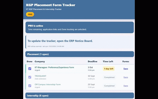 KGP Placement Form Tracker :: Collects form links and deadlines from CDC notices.