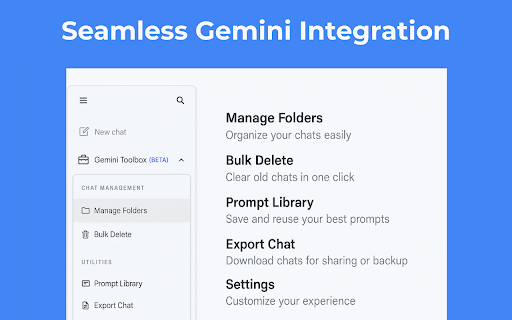 Toolbox for Gemini :: Enhance Gemini with folders, prompt library, word counter, and chat exporter.