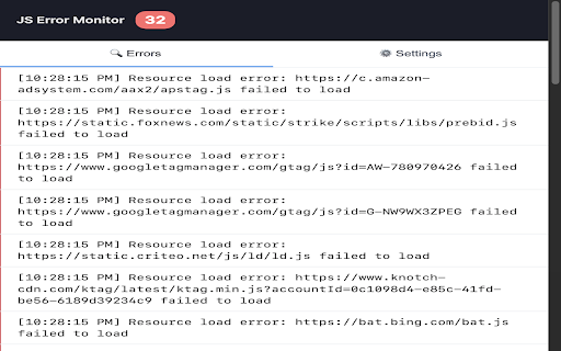 JS Error Monitor :: Track JavaScript errors in real-time with badge counter, detailed logs, and custom filtering for web developers.