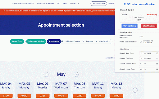TLSContact Appointment Booker for Schengen Visa :: Automatically books Schengen visa appointments on TLSContact when they become available, for French Germany Morocco and Beyound
