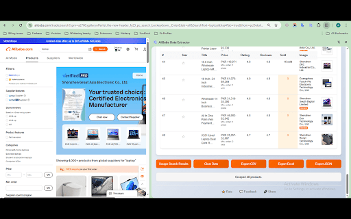 AliBaba Data Extractor :: Powerful AliBaba scraper for product data, search results, and supplier info. Export data to Excel, CSV, or JSON instantly.
