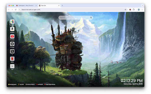 Howl’s Moving Castle Wallpaper :: Add a touch of magic with Howl’s Moving Castle Wallpaper – stunning Studio Ghibli visuals for every new tab.