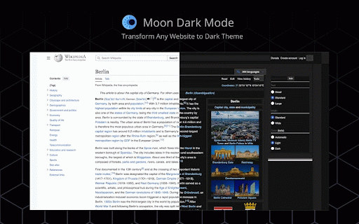 Moon Dark Mode :: Enable dark mode on any website with a single click. Optimized for documentation sites, blogs and news