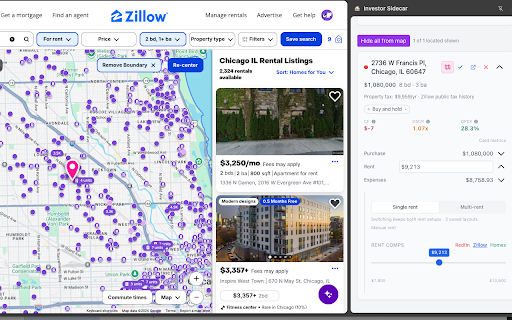 Investor Sidecar: Real Estate Deal Analyzer :: Rental, BRRRR & flip deal analyzer for Zillow, Redfin & Homes.com. Cash flow, cap rate, CoC, DSCR, comps — free, no account.