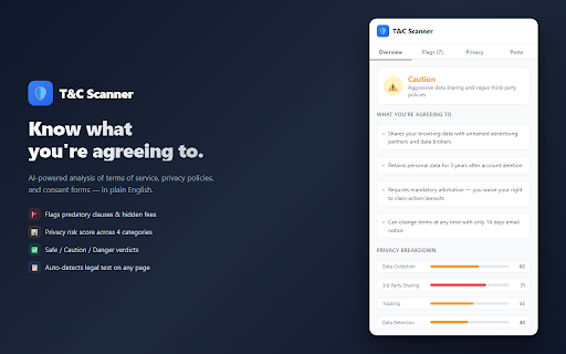 Predatory T&C Scanner :: Scans terms & conditions and privacy policies for predatory clauses, hidden fees, and privacy risks using AI.