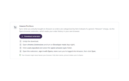 Spero Intelligence — Purchase Sync :: Sync your Amazon and Costco purchases into Spero Intelligence so they're categorized by what you actually bought.