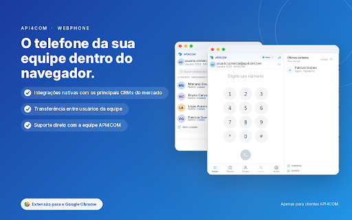 Webphone API4COM :: O telefone da sua equipe no navegador. Ligações integradas ao CRM, transferência entre ramais e diagnóstico de rede.