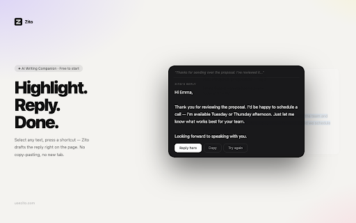 Zito — AI Writing Companion :: Select any text, type what you want. Your AI friend handles the rest.