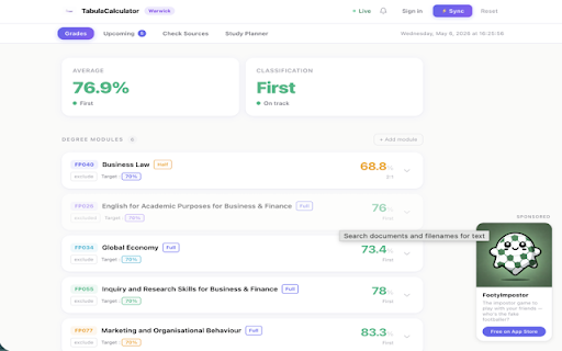 TabulaCalculator :: Track your Warwick grades automatically. Syncs with Tabula and Moodle.