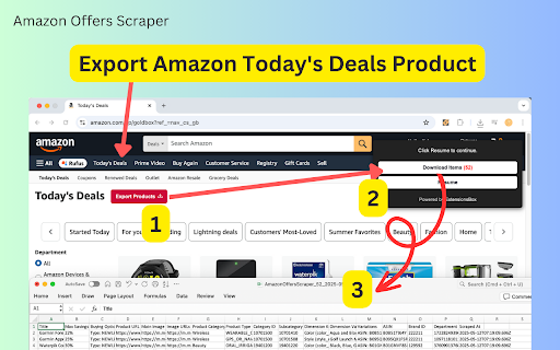 Amazon Offers Scraper :: Easily export Amazon Today's Deals data to CSV, JSON, or Excel.
