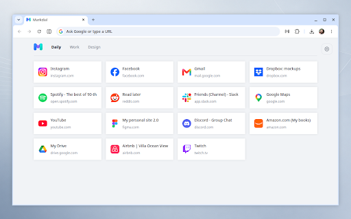 Markdial :: Turn your Chrome bookmarks into a customizable speed dial with tabs, favicons, drag-and-drop, and native sync.