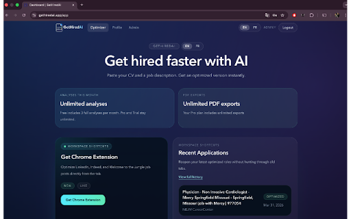GetHiredAI :: Optimize supported job pages with your saved GetHiredAI CVs.