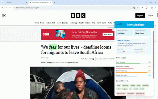 Amor News Extension - GSI :: Browser extension for exploring and analysing news articles with moral and manipulative framing detection.