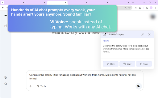 Vi Voice - Voice Input Assistant :: Speech-to-text dictation with AI punctuation. Voice typing in 11 languages. Instant transcription. GDPR compliant & private.