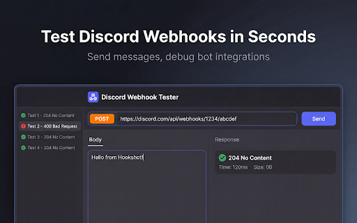 Discord Webhook Tester - Send & Debug Bot Messages Easily :: Test & debug Discord webhook URLs. Send messages, embeds & HTTP requests. Import cURL, inspect responses. Free bot tool.