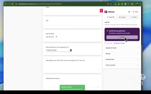 FillyDash :: Autofill job application forms using your saved FillyDash profile