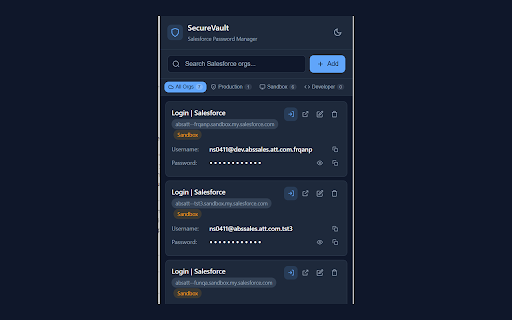 SecureVault - Salesforce Password Manager :: Securely manage your Salesforce passwords. Auto-detects login forms, saves credentials, and logs you in automatically.