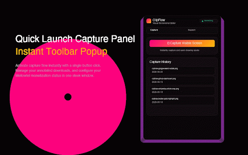 ClipFlow: Visual Screenshot Editor :: Capture any web page instantly and annotate, crop, or highlight selections inside a beautiful visual canvas studio.