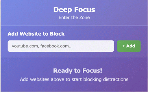 Deep Focus: Distraction Blocker :: Block distracting websites and enter deep focus mode. Clean, powerful, effective.