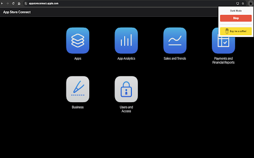 App Store Connect Dark Mode :: Applies a dark theme to App Store Connect.