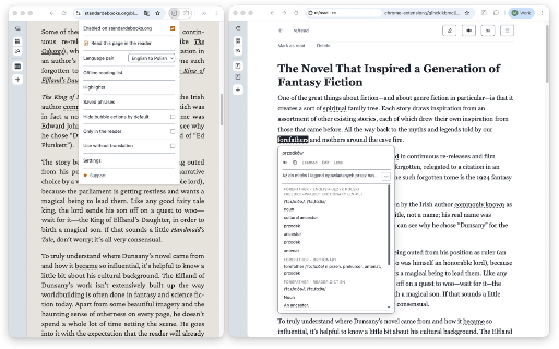 re/read - read offline, translate and learn :: Read web articles and EPUB books offline - and learn the language you read them in. Nothing you read leaves your device.