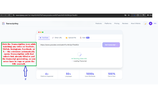 TranscriptAny - Video Transcript Generator :: Get an instant transcript of any YouTube, TikTok, Instagram, Facebook, or X video with one click.