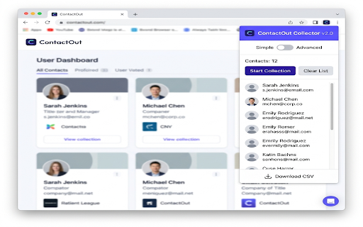ContactOut Collector :: Collect and export contact info from ContactOut. Simple or Advanced mode for recruitment-ready CSV exports.