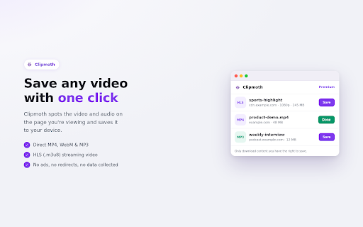 Clipmoth Video Downloader — HLS m3u8 & MP3 :: Download videos & audio from web pages. HLS (m3u8) streams, MP4, MP3 supported. Only download content you have the right to save.
