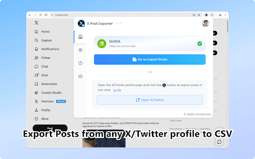 X Post Exporter & Media Downloader :: Export X/Twitter posts to CSV, XLSX & JSON. Bulk download videos, images & GIFs from any profile — all in one click.