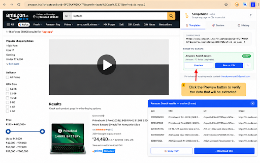 ScrapeMate: Web Scraper – Tables, Lists & Search Results to CSV/Excel :: Scrape web tables, lists, or search results to CSV/Excel in one click. Templates for known sites. Custom picker for others.