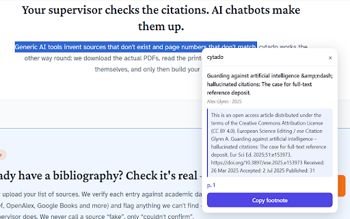 cytado — real sources & footnotes :: Select text on any page and get a verified academic source with a printed page number — from cytado.
