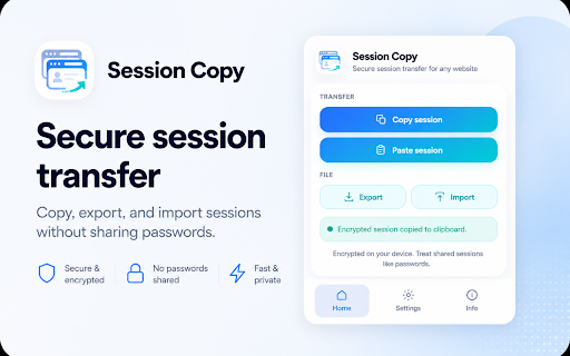 Session Copy :: Copy and restore encrypted login sessions for any website. Offline, private, and built for secure transfer between browsers.