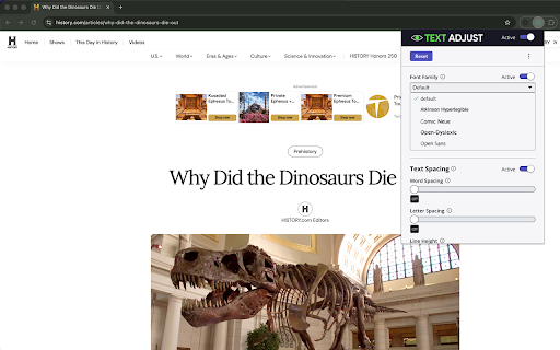 TextAdjust Neurodiversity Tool :: Enhance readability with customizable text spacing and font options for users.