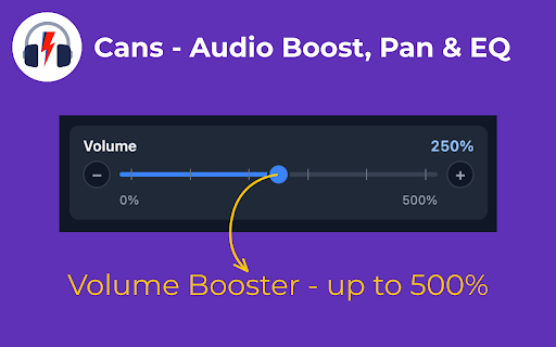 Cans - Audio Booster, Panner & Equalizer :: Volume booster up to 500% with a 10-band equalizer, stereo pan and per-ear EQ. Control the audio on any tab.