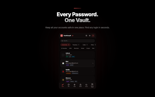 VaultKeepR :: End-to-end encrypted password vault with built-in 2FA, autofill, and cross-device sync. Decentralized. Private. Yours.
