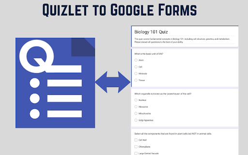 Quizlet to Google Forms Exporter :: Export Quizlet quizzes and MCQs into Google Forms automatically—right from the page you're on.