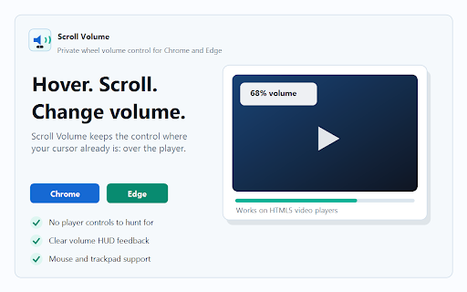 Scroll Volume :: Adjust video volume with the mouse wheel on hover.