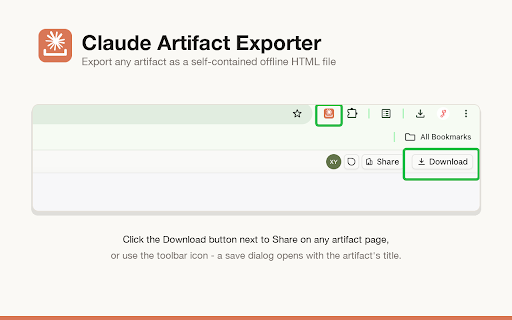 Claude Artifact Exporter :: Export a Claude Artifact page as a self-contained single HTML file for offline sharing, with source and interactivity preserved.