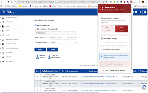 EXA Contable :: Descarga automáticamente tus comprobantes electrónicos XML y PDF del SRI