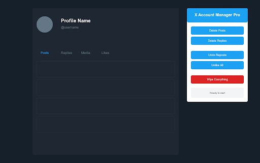 X Account Manager Pro :: Efficiently manage your X account. Bulk delete posts, remove replies, undo reposts, and unlike content with just one click.