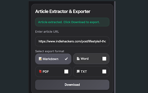 Lite Article Exporter :: Extract clean article content and export to Markdown, Word, PDF, or TXT while preserving image links.