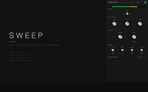 SWEEP - DJ Isolator & Filter :: Real-time DJ isolator, filter sweep, and echo effect for browser tab audio