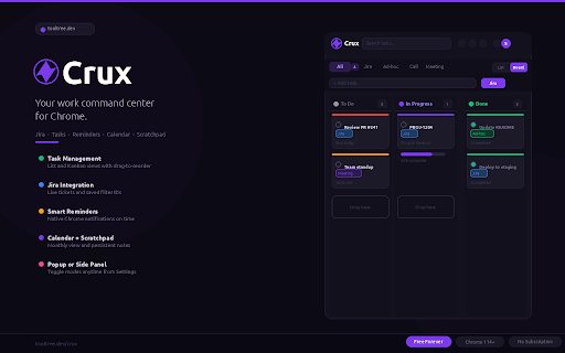Crux :: Your work command center. Jira, tasks, reminders — unified in one place.