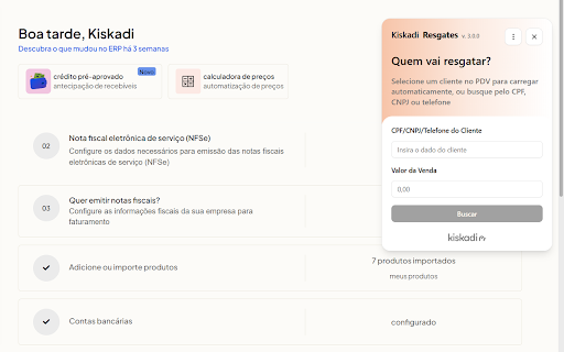 Kiskadi Resgates :: Consulte e aplique o cashback dos seus clientes direto do navegador.
