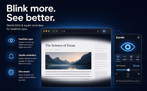 Eyedle :: Reminds your eyes to blink and gently squints your screen the longer you stare. Take care of your eyes.